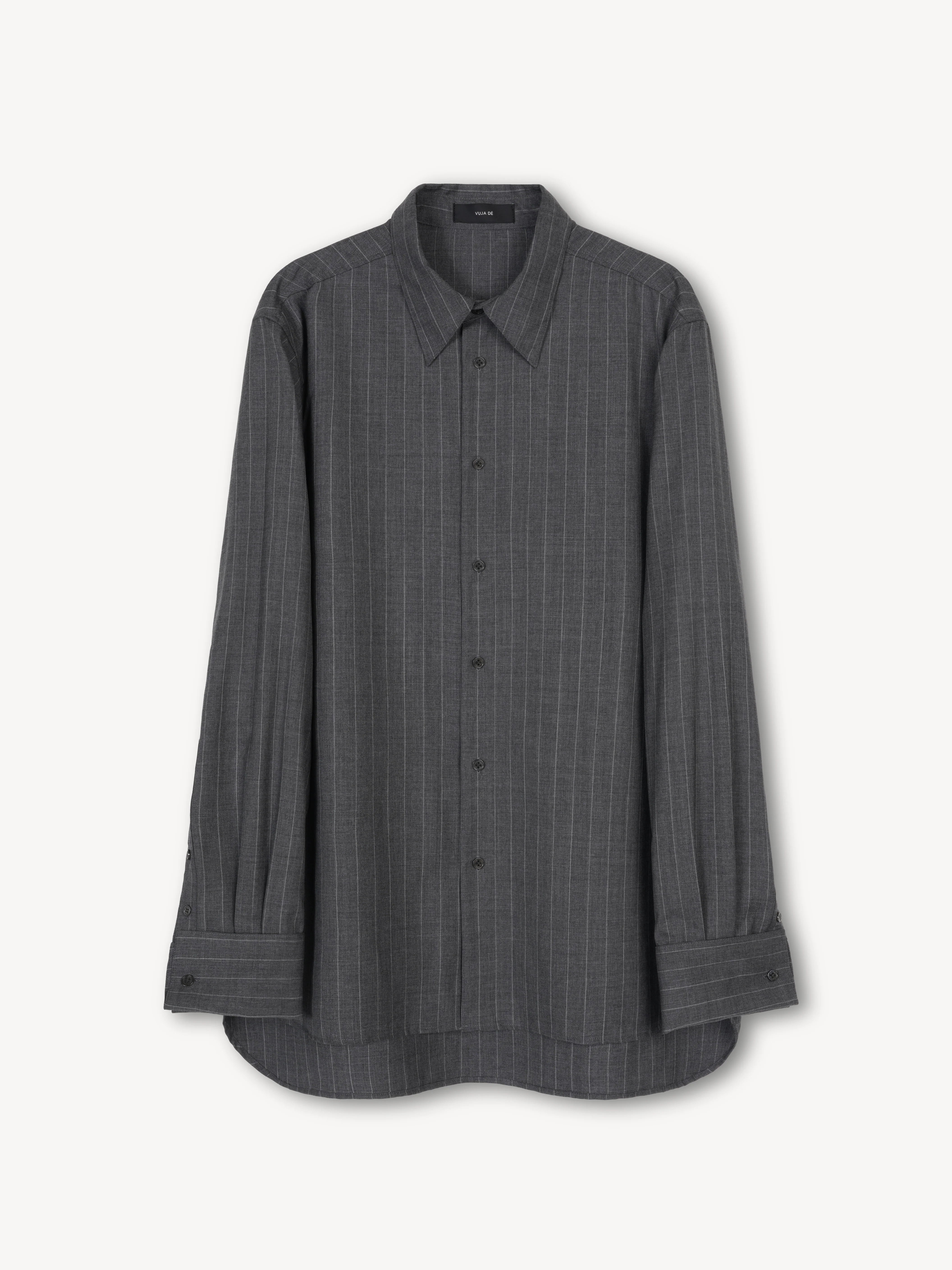 Double Cuff Pinstripe Shirt in Wool