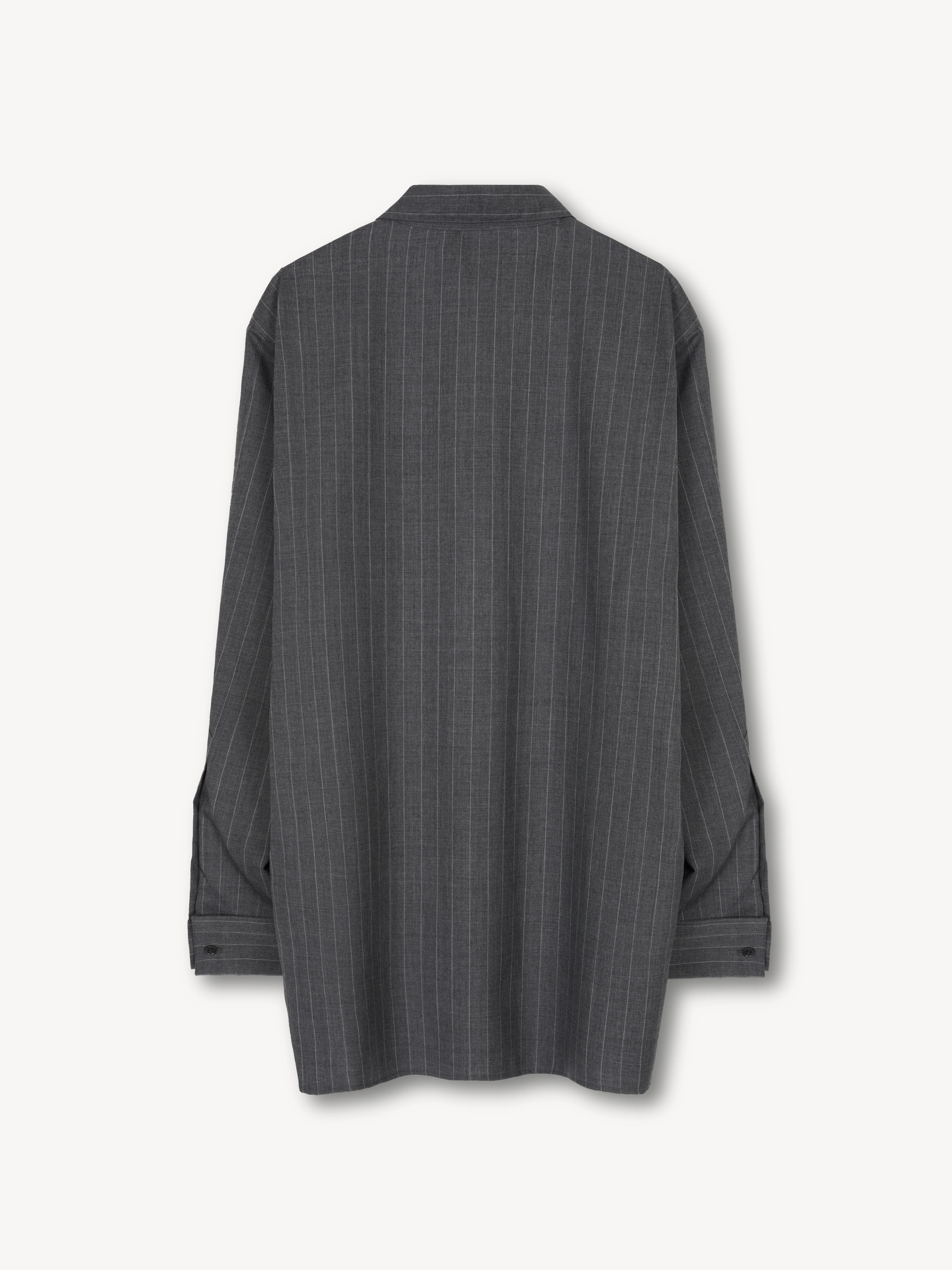 Double Cuff Pinstripe Shirt in Wool - Image 2