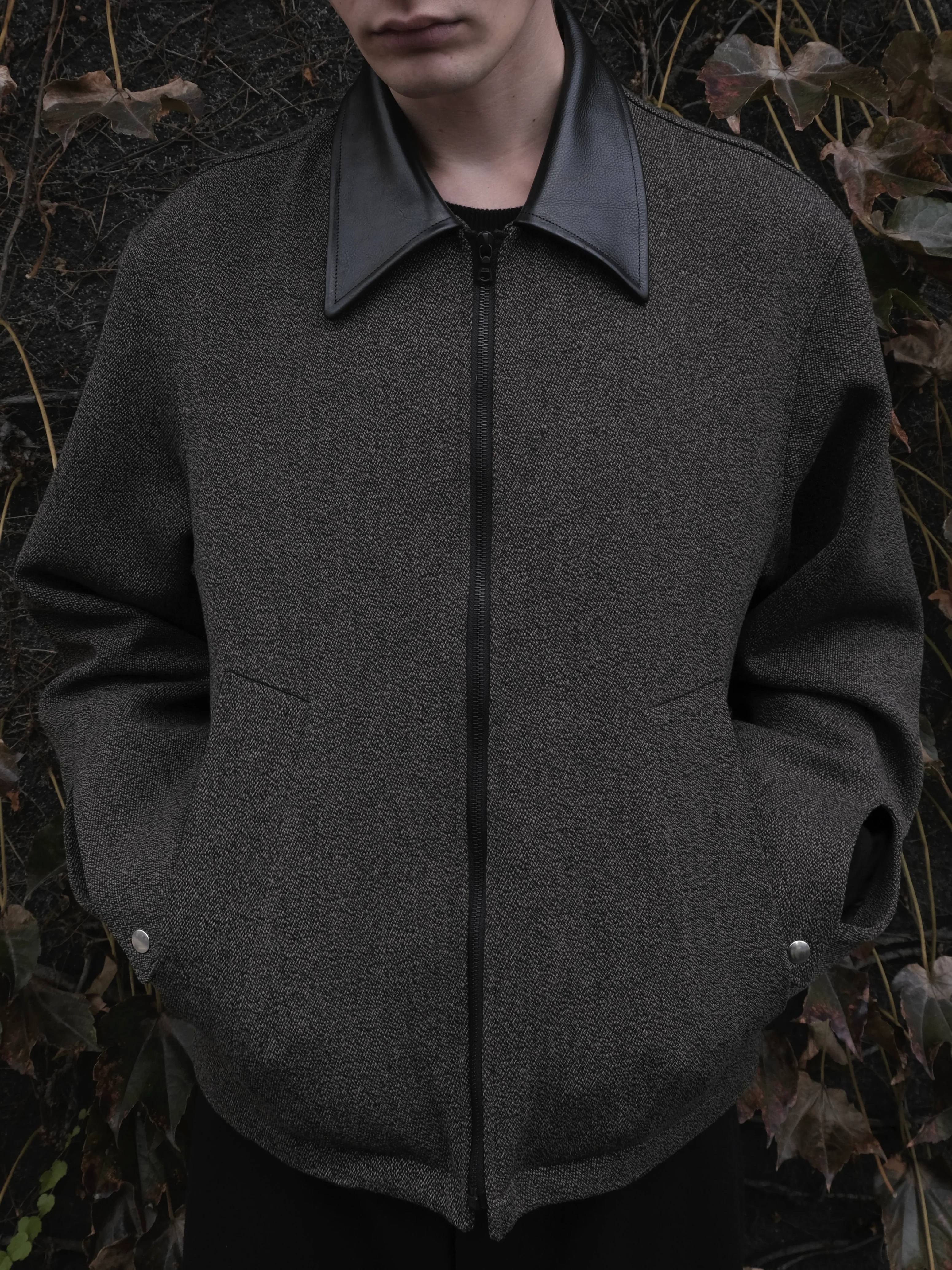 Relaxed Jacket in Wool/Leather - Image 3